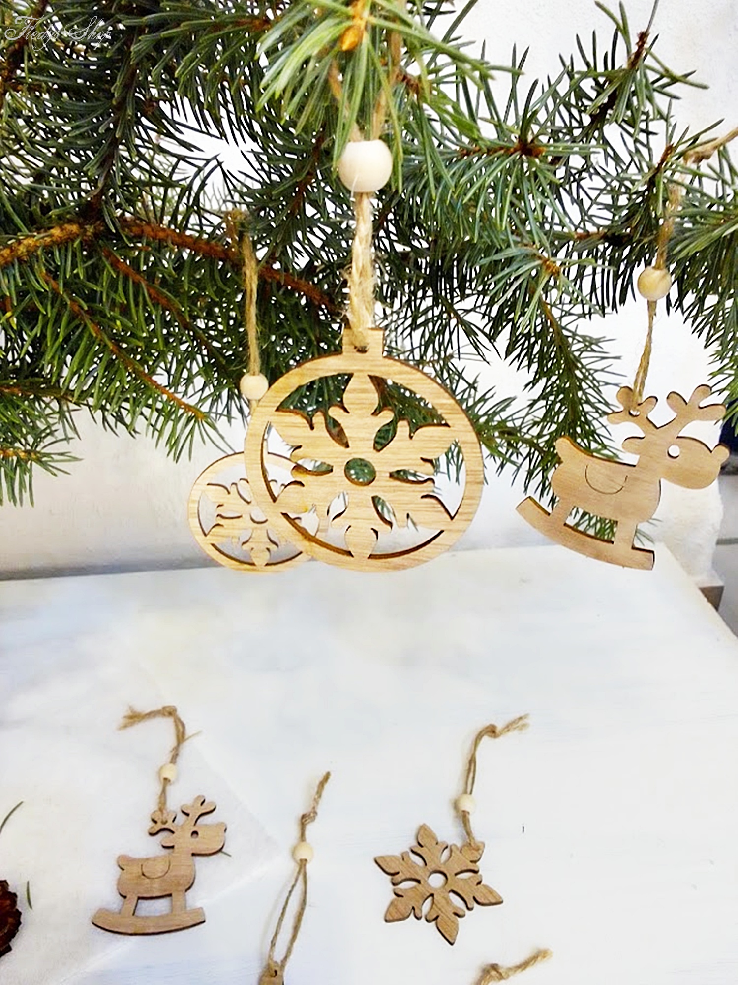 Christbaumschmuck Holzanhänger-Set